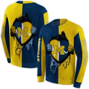 Michigan Wolverines Heartbeat Graphic All Over Print Sweatshirt