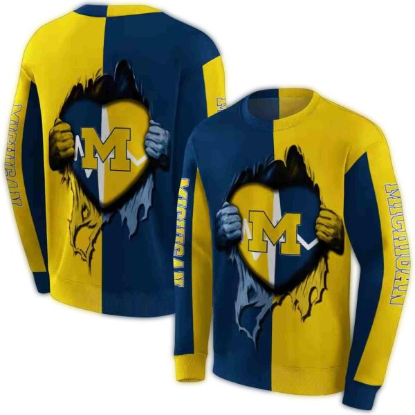 Michigan Wolverines Heartbeat Graphic AOP Sweatshirt 1