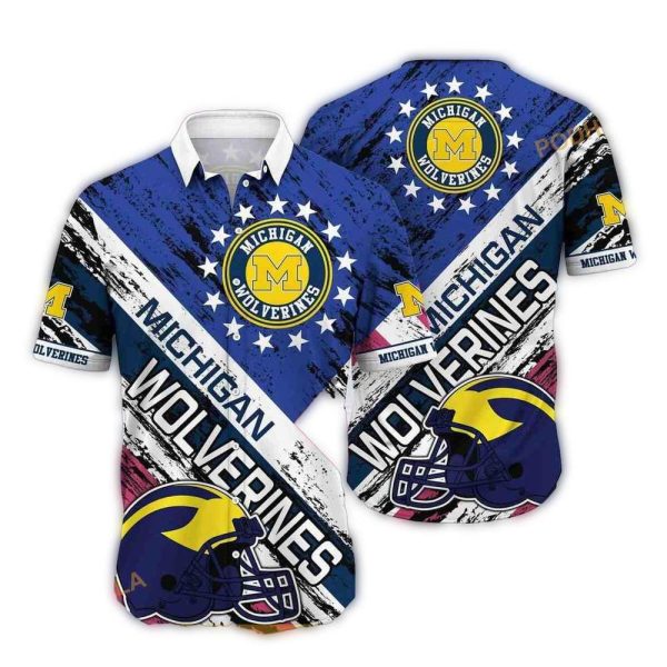Michigan-Wolverines-Helmet-Grunge-Hawaiian-Shirt-1 Michigan Wolverines Helmet Grunge Hawaiian Shirt 1