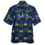 Michigan Wolverines Helmet Surf Coconut Pattern Hawaiian Shirt