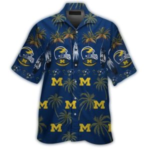 Michigan Wolverines Helmet Surf Coconut Pattern Hawaiian Shirt