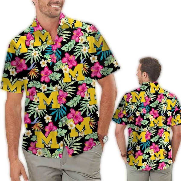 Michigan-Wolverines-Hibiscus-Tropical-Hawaiian-Shirt-1 Michigan Wolverines Hibiscus Tropical Hawaiian Shirt 1