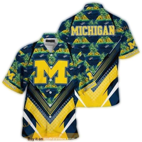 Michigan Wolverines Island Pattern Summer Hawaiian Shirt 1