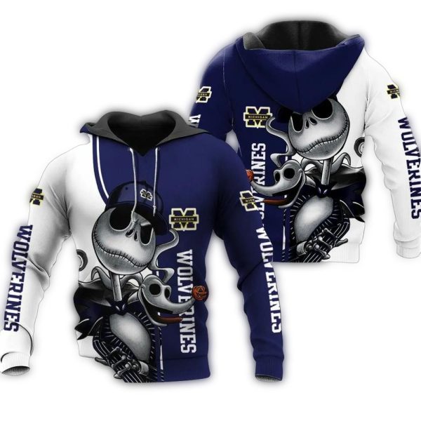 Michigan-Wolverines-Jack-Skellington-And-Zero-AOP-Hoodie-1 Michigan Wolverines Jack Skellington And Zero AOP Hoodie 1