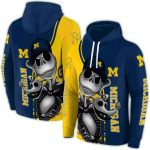 Michigan Wolverines Jack Skellington Yellow And Navy All Over Print Hoodie