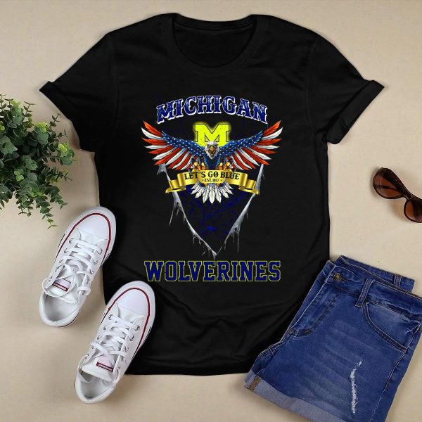 Michigan Wolverines Lets Go Blue Us Eagle Est 1817 T Shirt Black 1