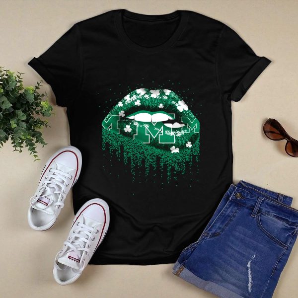 Michigan Wolverines Lips Glitter Shamrock M Drip T Shirt Black 1