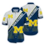 Michigan Wolverines Logo Navy Blue And White Hawaiian Shirt