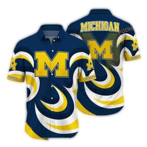 Michigan Wolverines Logo White Navy And White Hawaiian Shirt
