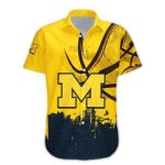 Michigan Wolverines Logo Yellow And Navy Hawaiian Shirt