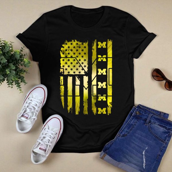 Michigan Wolverines M American Flag T Shirt Black 1