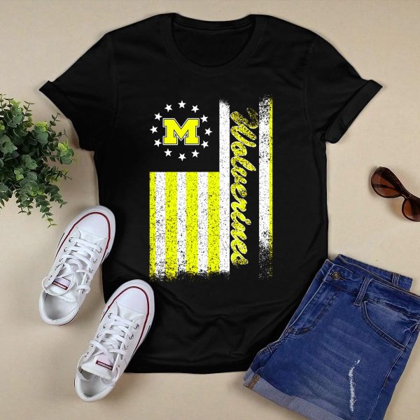 Michigan Wolverines M Logo American Flag Stars Stripes Edition T Shirt Black 1