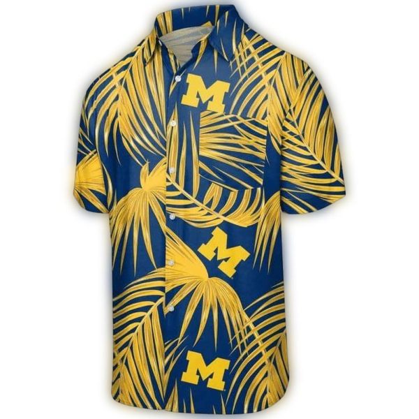 Michigan-Wolverines-Maize-Blue-Leaves-Hawaiian-Shirt-1 Michigan Wolverines Maize Blue Leaves Hawaiian Shirt 1