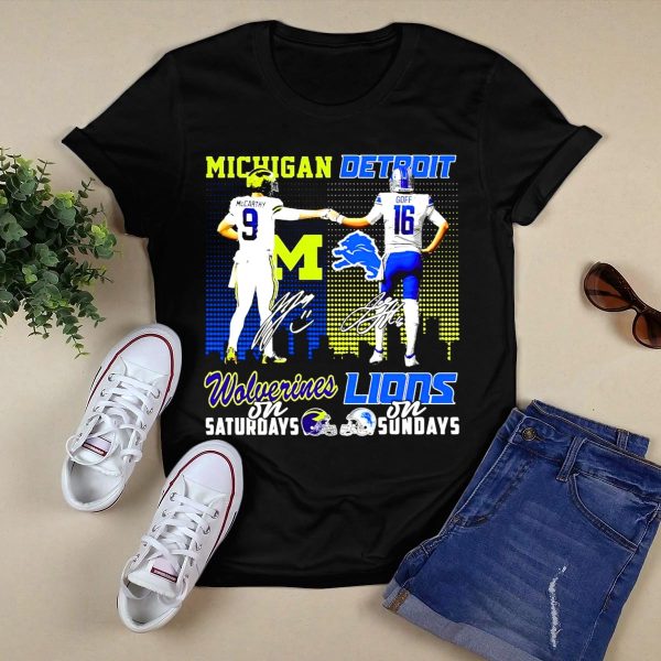Michigan Wolverines McCarthy on Saturdays Detroit Lions Goff on Sundays T Shirt Black 1