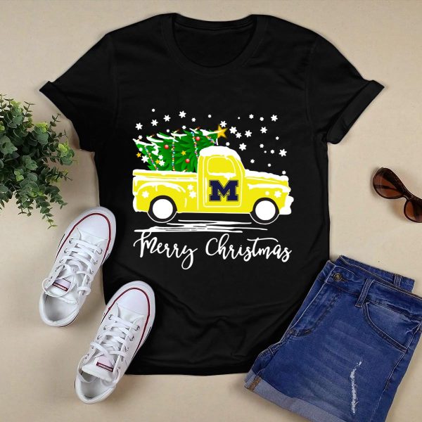 Michigan Wolverines Merry Christmas Christmas Tree Truck shirt Black 1
