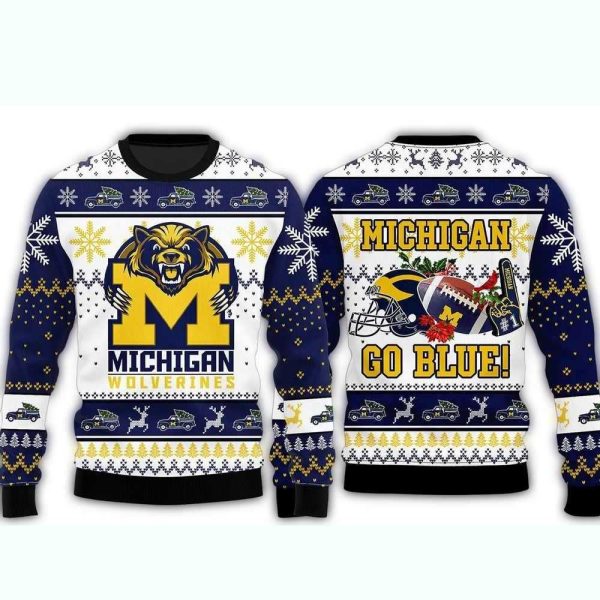 Michigan Wolverines Michigan Go Blue Christmas Ugly Sweater 1