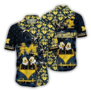 Michigan Wolverines Mickey And Daisy Floral Hawaiian Shirt