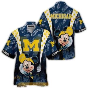 Michigan Wolverines Mickey Mouse Disney Floral Hawaiian Shirt