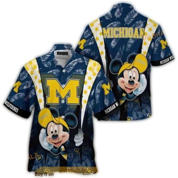 Michigan Wolverines Mickey Mouse Disney Floral Hawaiian Shirt 1