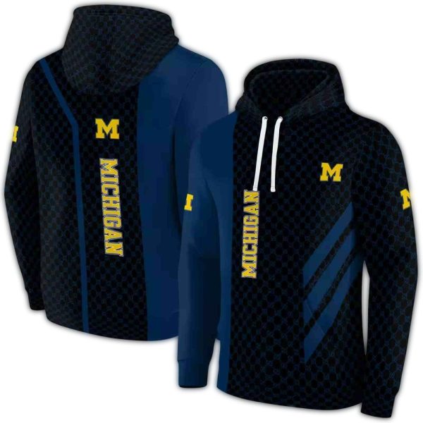 Michigan Wolverines Monogram Pattern AOP Hoodie 1