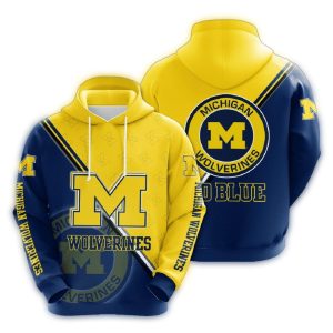 Michigan Wolverines Multi Logo Pattern Yellow And Navy All Over Print Hoodie