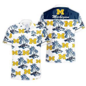 Michigan Wolverines Multi Logo And Island Hawaiian Shirt