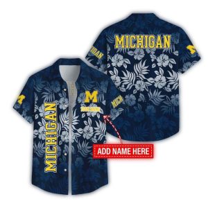 Personalized Name Michigan Wolverines Night Flower Pattern Hawaii Shirt