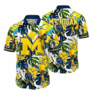 Michigan Wolverines Parrot Floral Art Hawaiian Shirt