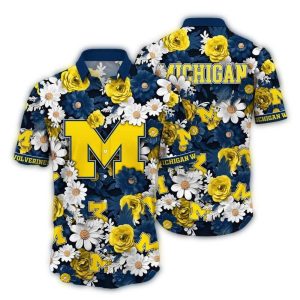 Michigan Wolverines Pattern Blossom Hawaiian Shirt