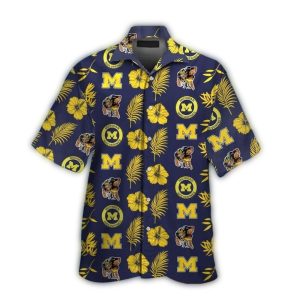 Michigan Wolverines Pattern Floral And Mascot Hawaiian Shirt