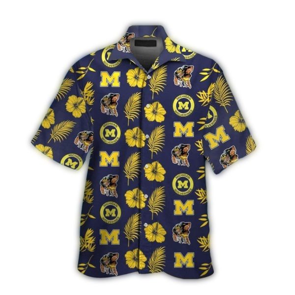 Michigan Wolverines Pattern Floral and Mascot Hawaiian Shirt 1