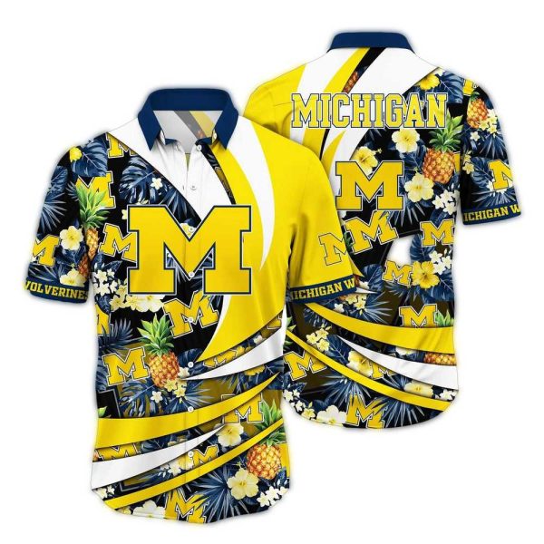 Michigan Wolverines Pineapple Floral Pattern Hawaiian Shirt 1