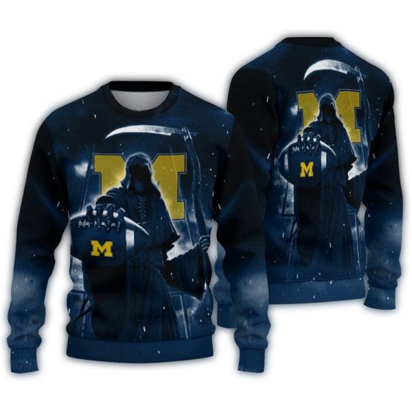 Michigan Wolverines Reaper Scythe Ugly Sweater 1
