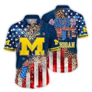 Michigan Wolverines Red White Happy 4Th Of July Hawaiian Shirt