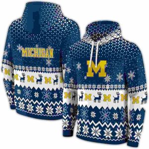 Michigan Wolverines Reindeer Motif All Over Print Hoodie