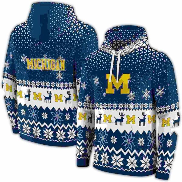 Michigan-Wolverines-Reindeer-Motif-AOP-Hoodie-1 Michigan Wolverines Reindeer Motif AOP Hoodie 1