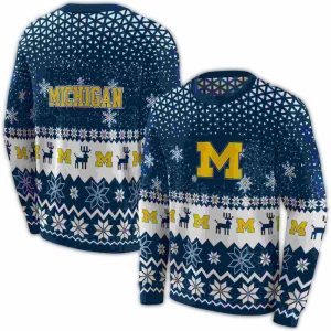 Michigan Wolverines Reindeer Motif All Over Print Sweatshirt