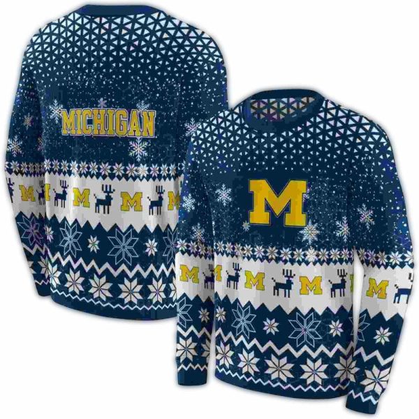 Michigan-Wolverines-Reindeer-Motif-AOP-Sweatshirt-1 Michigan Wolverines Reindeer Motif AOP Sweatshirt 1