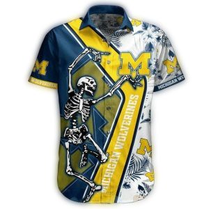 Michigan Wolverines Skellington Dance Floral Hawaiian Shirt