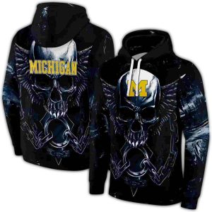 Michigan Wolverines Skull Artwork All Over Print Hoodie