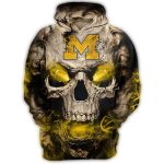 Michigan Wolverines Skull Eyes Fire All Over Print Hoodie