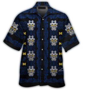 Michigan Wolverines Skull Floral Hawaiian Shirt