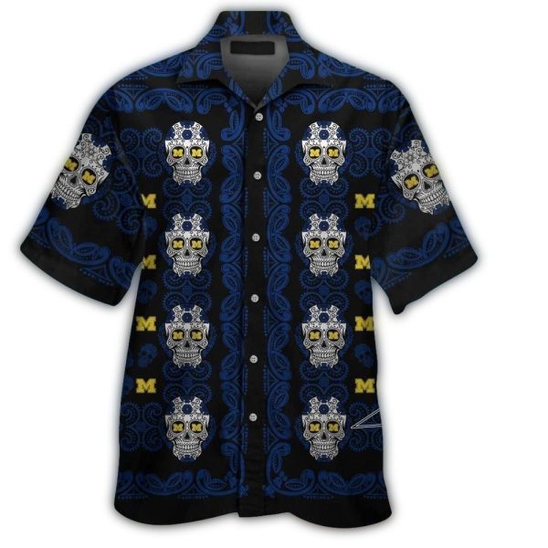 Michigan-Wolverines-Skull-Floral-Hawaiian-Shirt-1 Michigan Wolverines Skull Floral Hawaiian Shirt 1