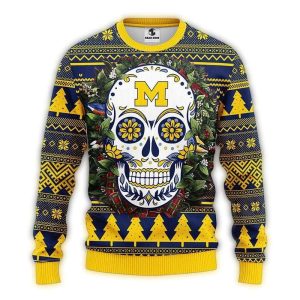 Michigan Wolverines Skull Flower Ugly Sweater