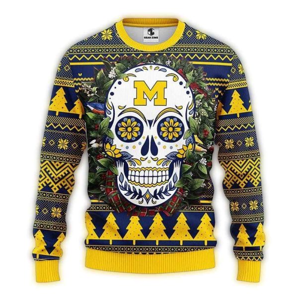 Michigan Wolverines Skull Flower Ugly Sweater 1