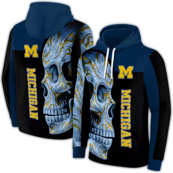Michigan Wolverines Skull Motif AOP Hoodie 1