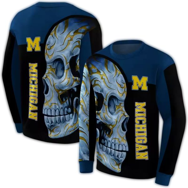 Michigan Wolverines Skull Motif AOP Sweatshirt 1