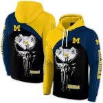 Michigan Wolverines Skull Punisher Maize All Over Print Hoodie