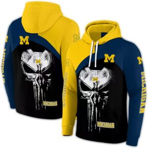 Michigan Wolverines Skull Punisher Maize All Over Print Hoodie