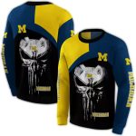 Michigan Wolverines Skull Punisher Maize All Over Print Sweatshirt